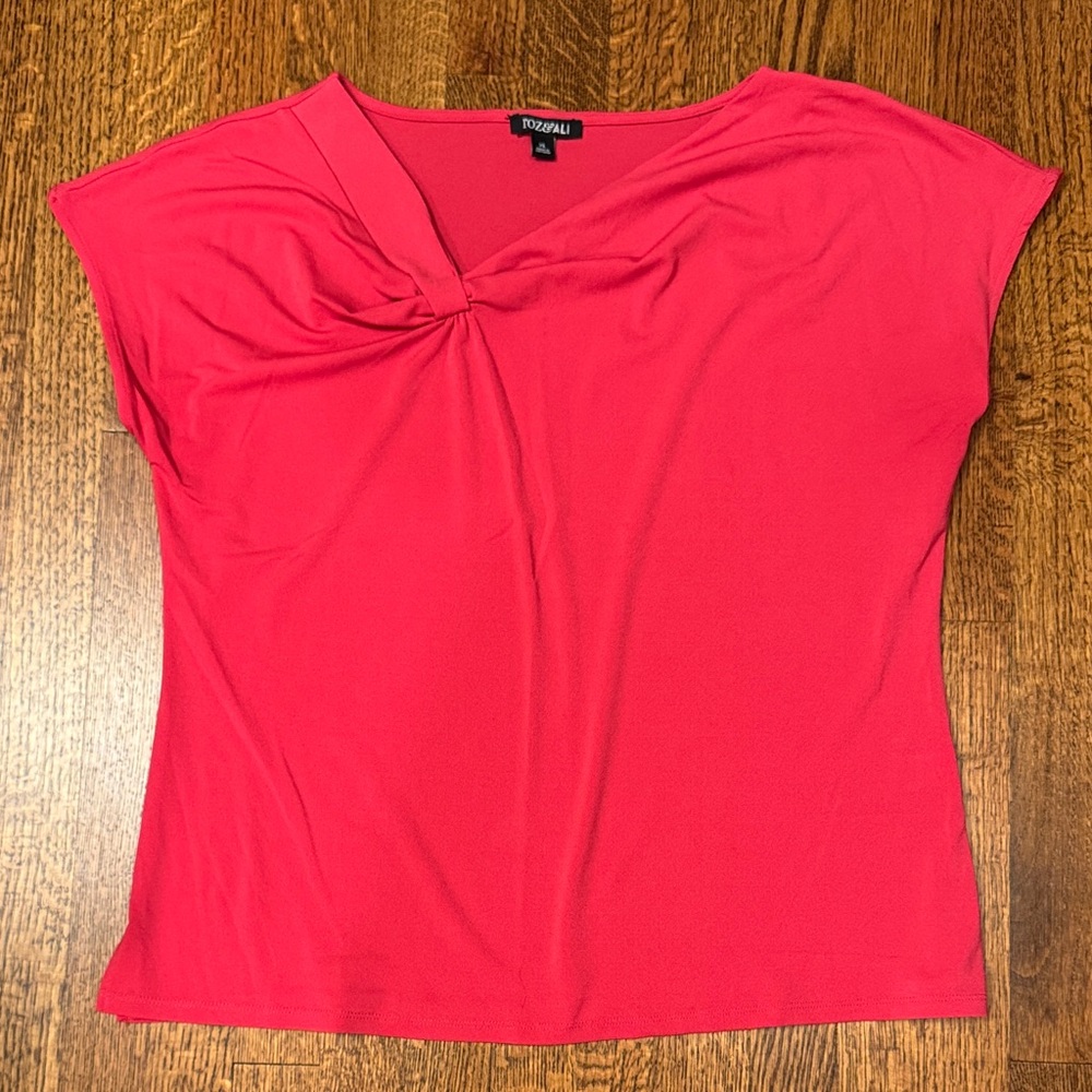 Roz & Ali (DressBarn) hot pink asymmetric neckline blouse